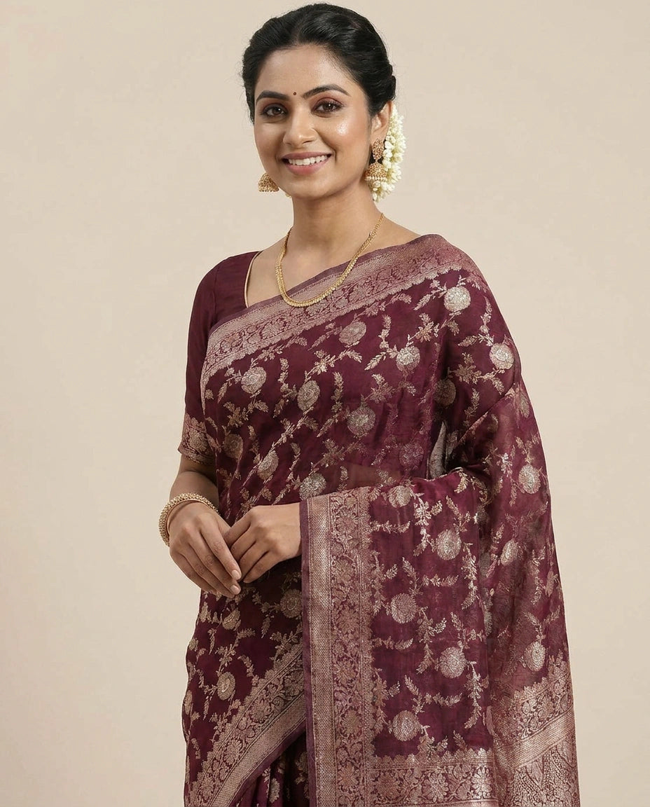 Crepe Khaddi Banarasi Saree with Woven Border - Rangoli India