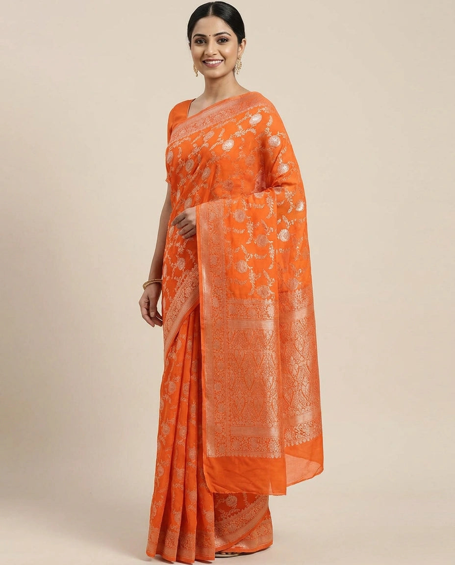 Crepe Khaddi Banarasi Saree with Woven Border - Rangoli India