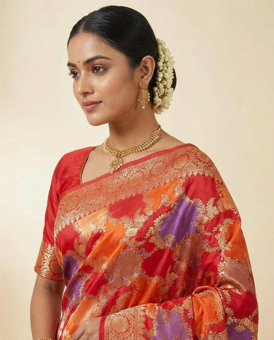 Pure Katan Silk Banarasi Saree with Woven Zari Brocade Work view 2