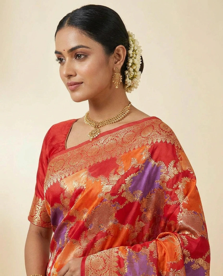 Pure Katan Silk Banarasi Saree with Woven Zari Brocade Work view 2