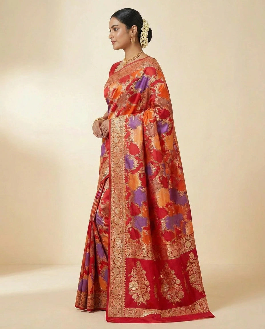 Pure Katan Silk Banarasi Saree with Woven Zari Brocade Work view 3