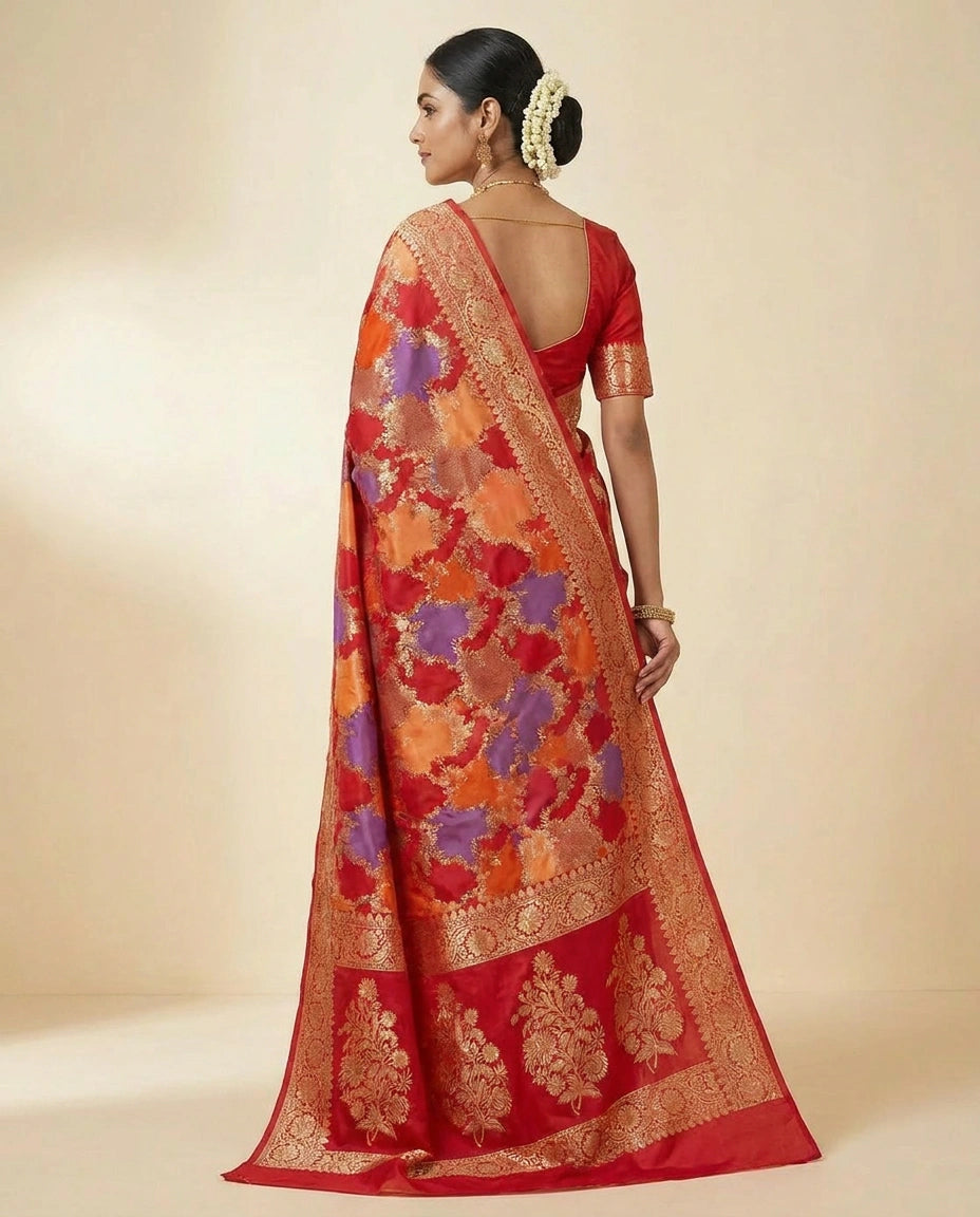 Pure Katan Silk Banarasi Saree with Woven Zari Brocade Work view 4