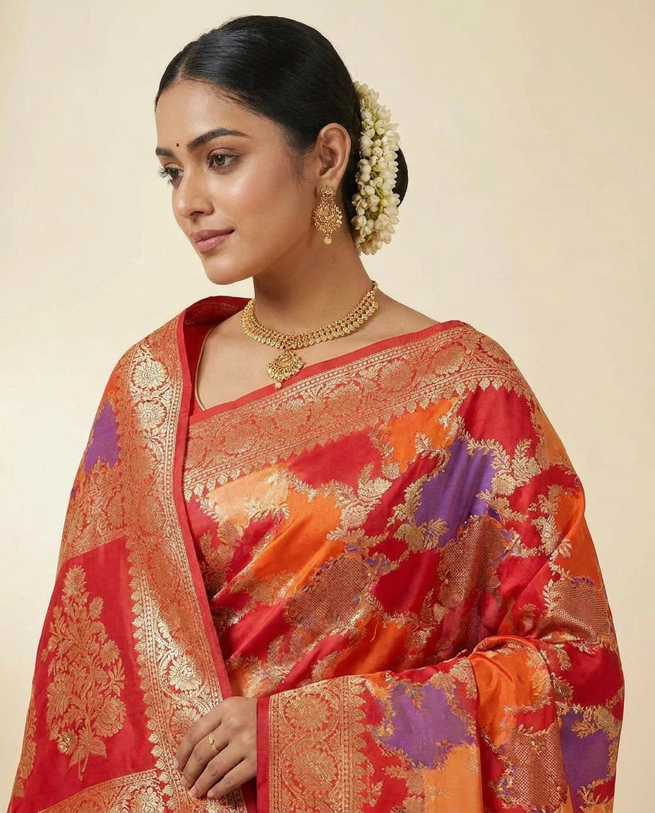 Pure Katan Silk Banarasi Saree with Woven Zari Brocade Work view 5