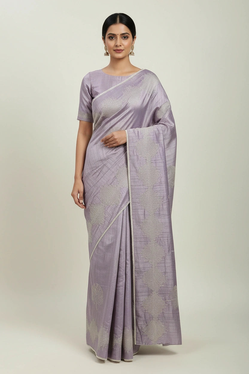 Handcrafted Tussar Silk Embroidery Saree - Tussar Silk Indian ethnic wear by Rangoli
