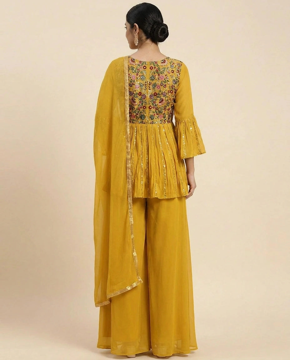 Lime Green Georgette Peplum Suit Set for Festive Wear