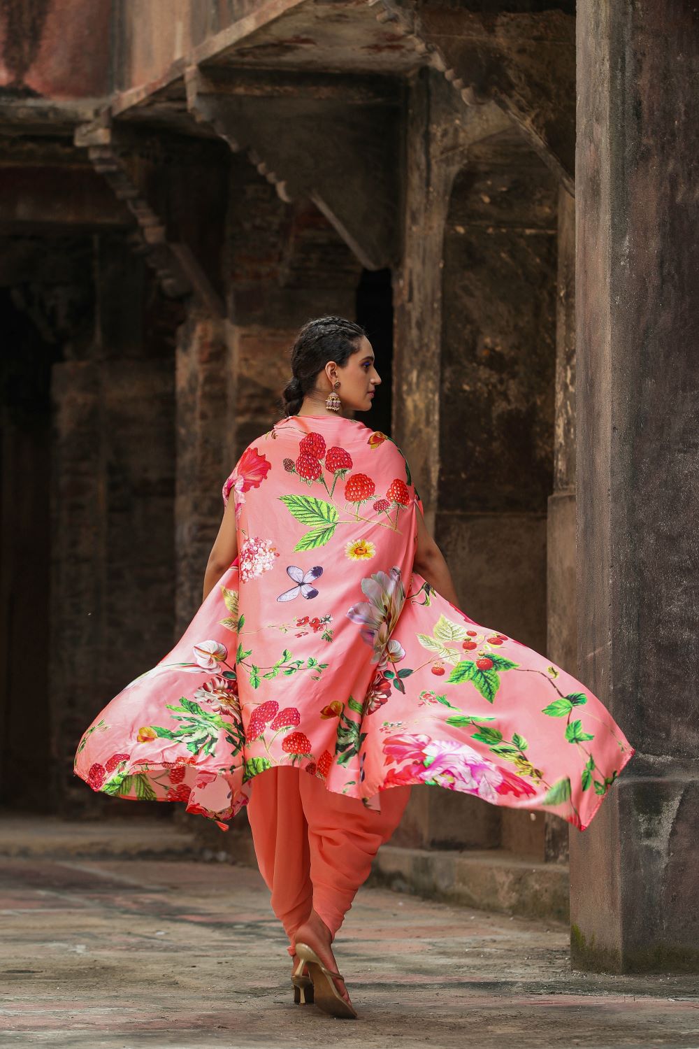 Peach Palazzo Set with Cape