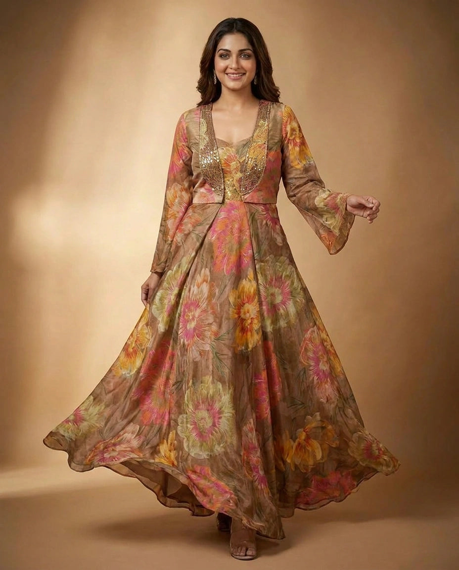 Tissue Anarkali Suit - Rangoli India