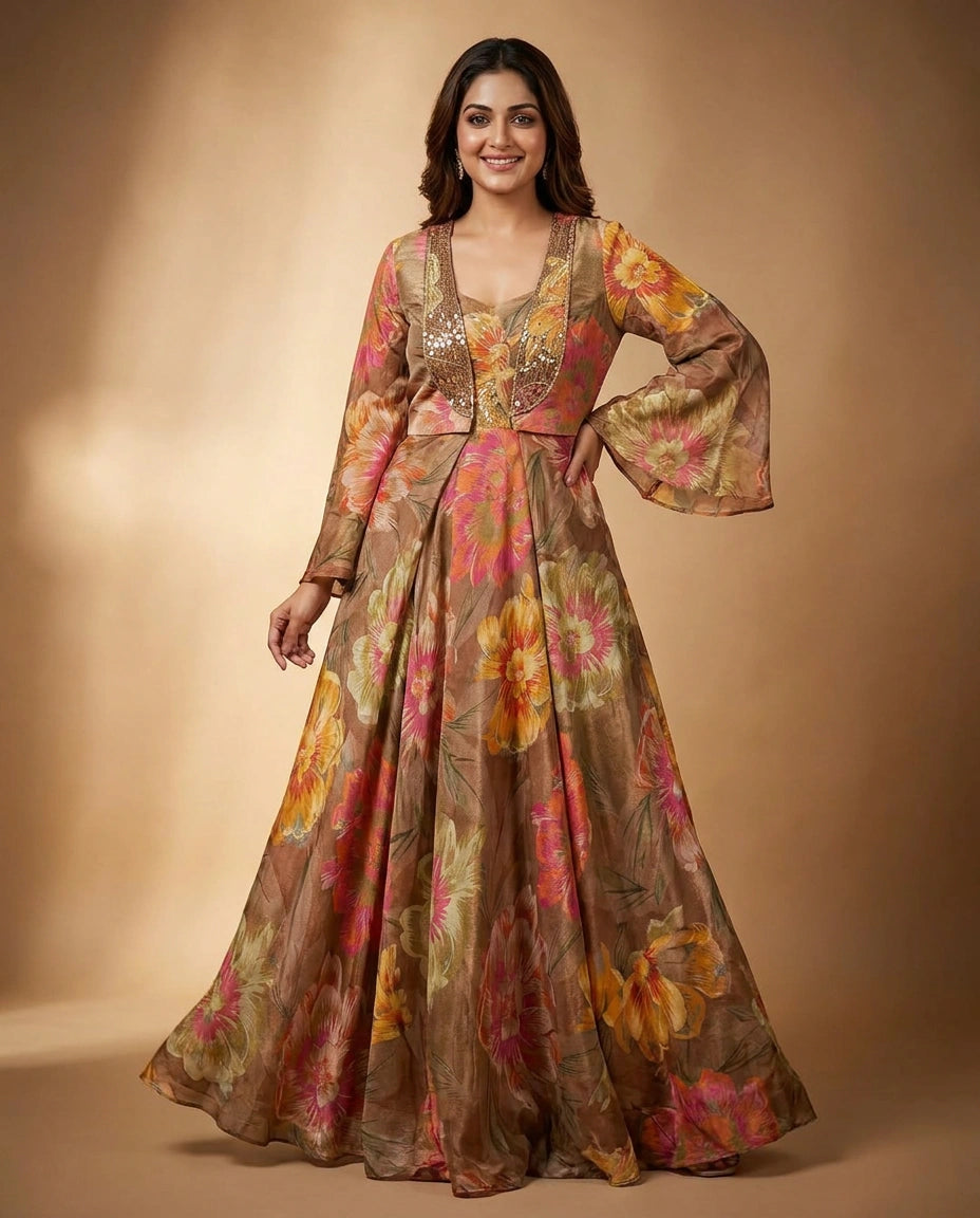 Tissue Anarkali Suit - Rangoli India