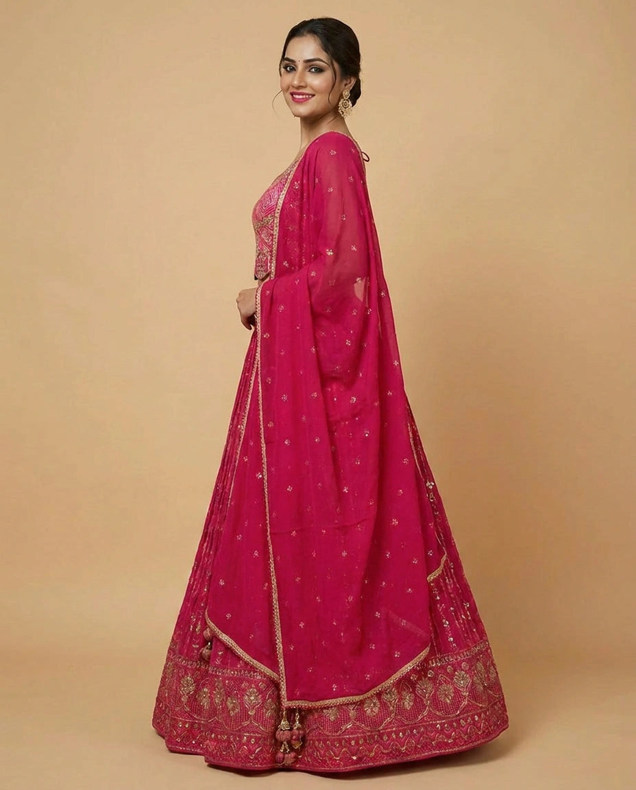 Silk Katan Peplum Lehenga with Sequin and Mirror Work - Rangoli India