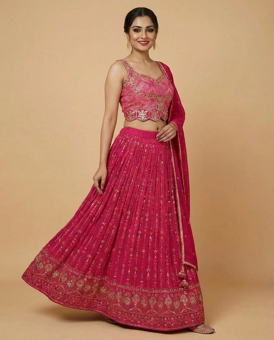 Silk Katan Peplum Lehenga with Sequin and Mirror Work - Rangoli India