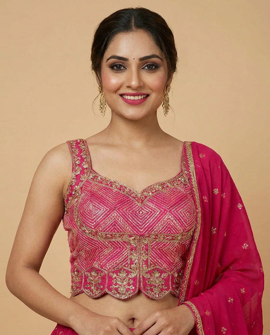 Silk Katan Peplum Lehenga with Sequin and Mirror Work - Rangoli India