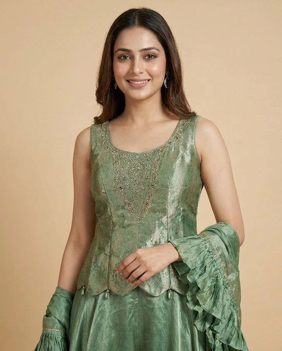 Long Choli Co-ord Set Set in Silk Katan - Rangoli India