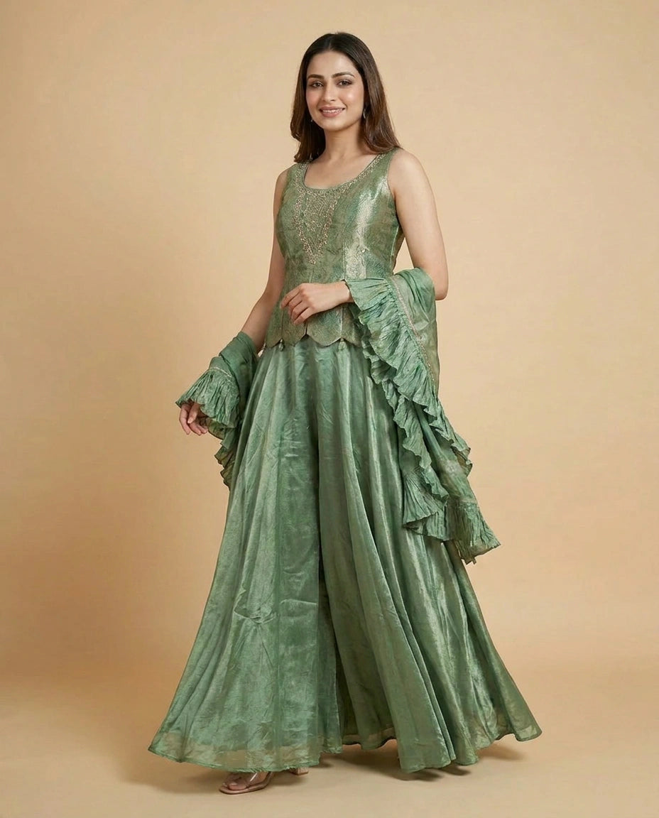 Long Choli Co-ord Set Set in Silk Katan - Rangoli India
