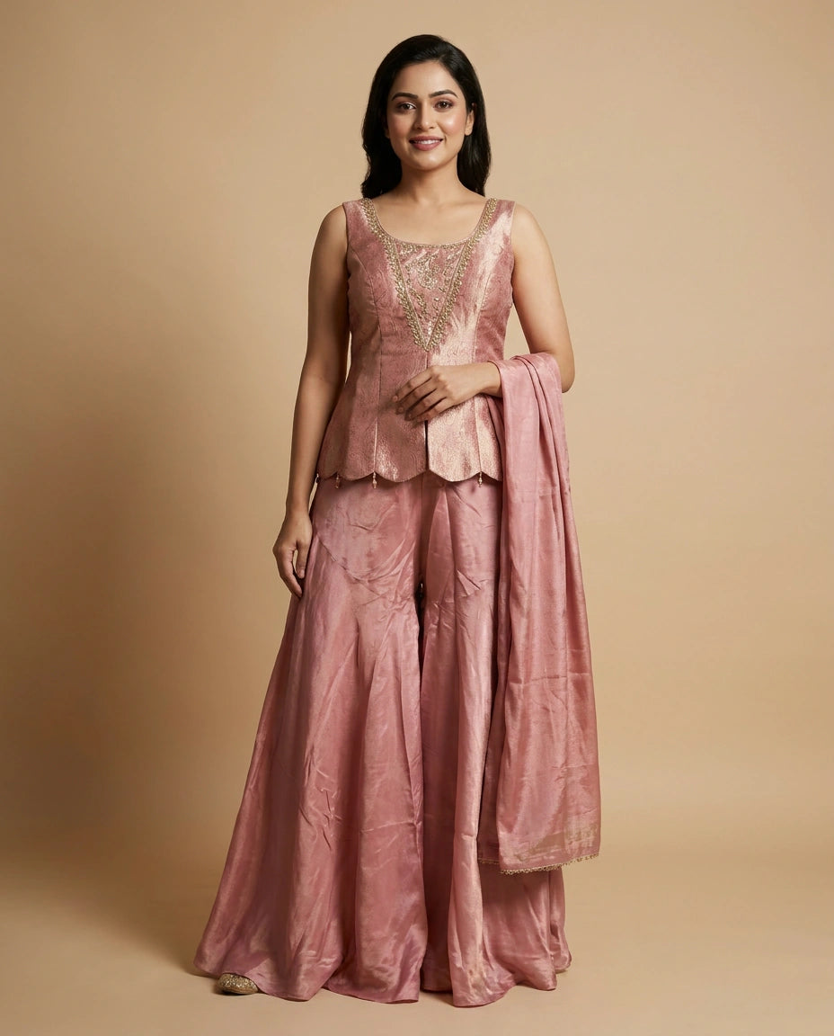 Long Choli Co-ord Set Set in Silk Katan - Rangoli India