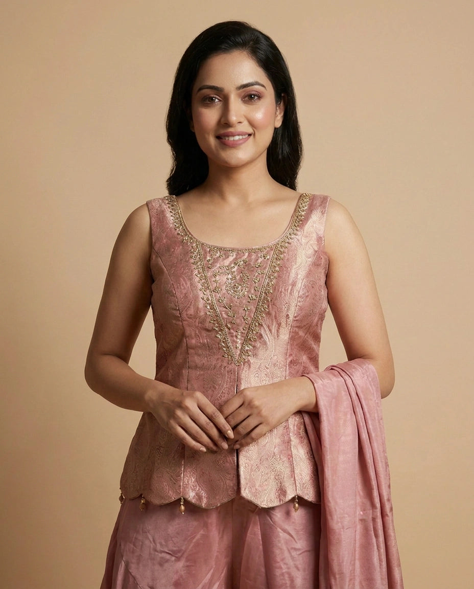 Long Choli Co-ord Set Set in Silk Katan - Rangoli India
