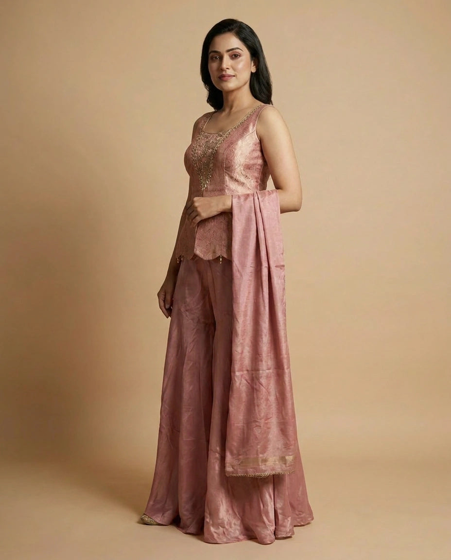 Long Choli Co-ord Set Set in Silk Katan - Rangoli India