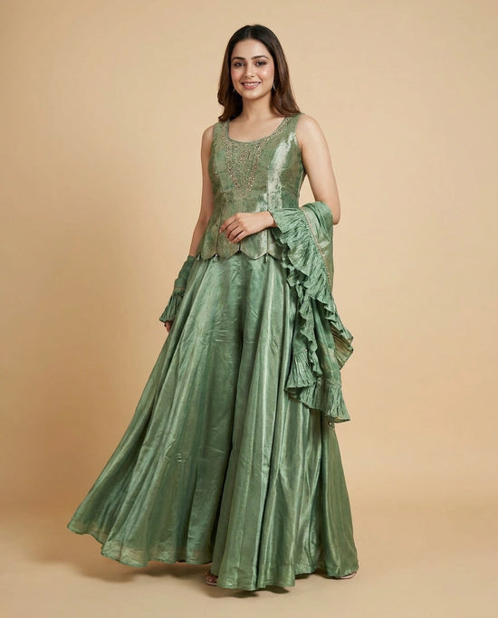 Long Choli Co-ord Set Set in Silk Katan - Rangoli India