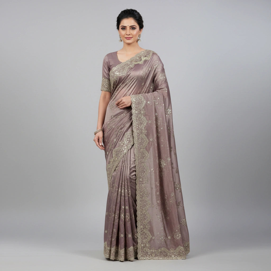 Embroidered Tissue Silk Saree with Traditional Motifs