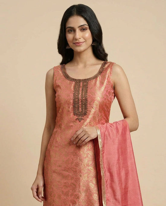 Mauve Pink Tissue Straight Suit Set for Wedding Occasions