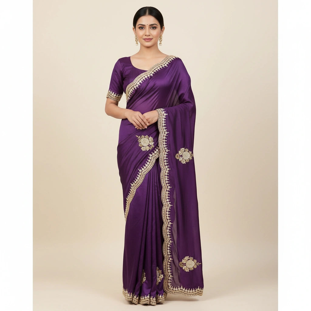 Embroidered Silk Saree with Designer Work