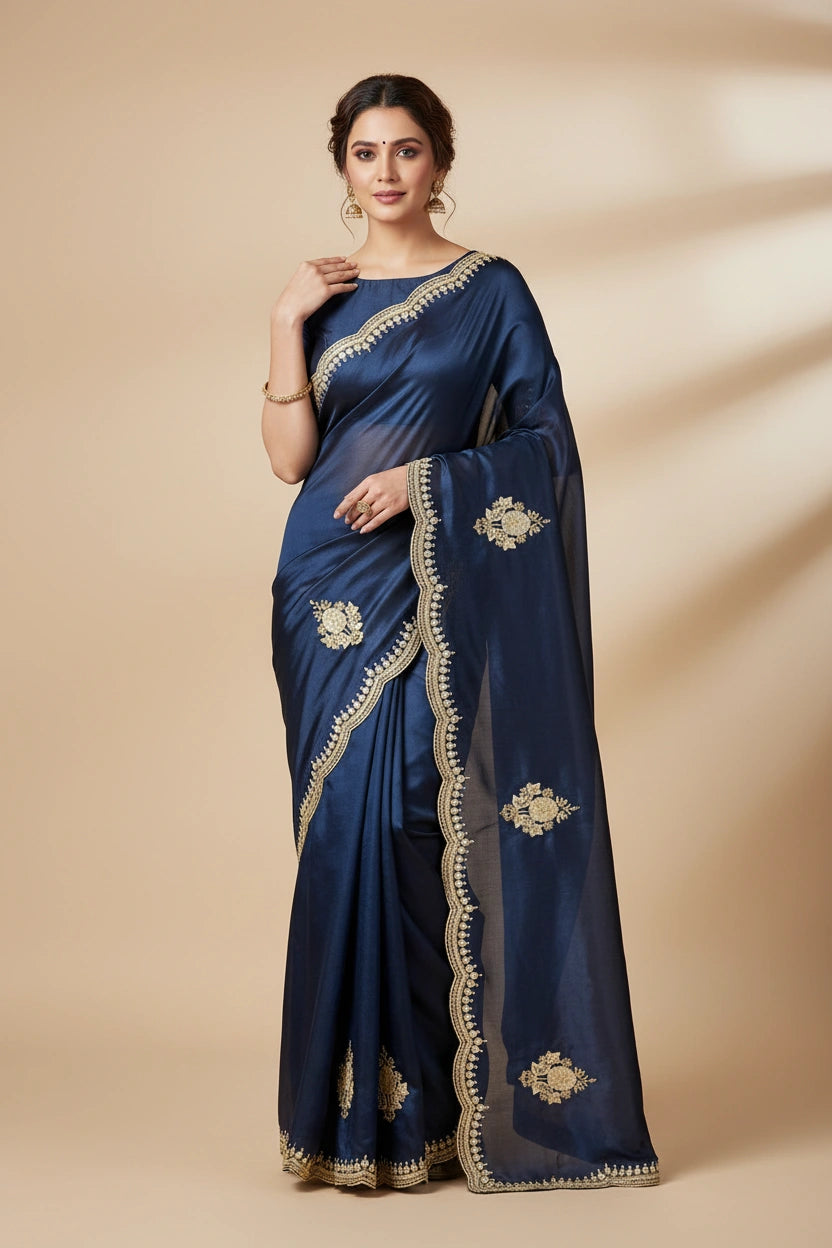 Embroidered Silk Saree with Designer Work - silk Indian ethnic wear by Rangoli