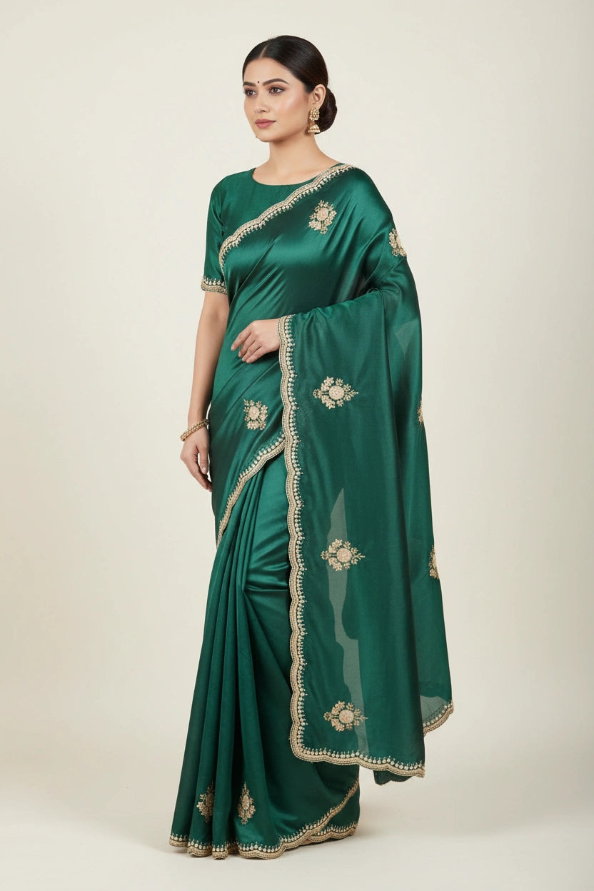 Embroidered Silk Saree with Designer Work - silk Indian ethnic wear by Rangoli
