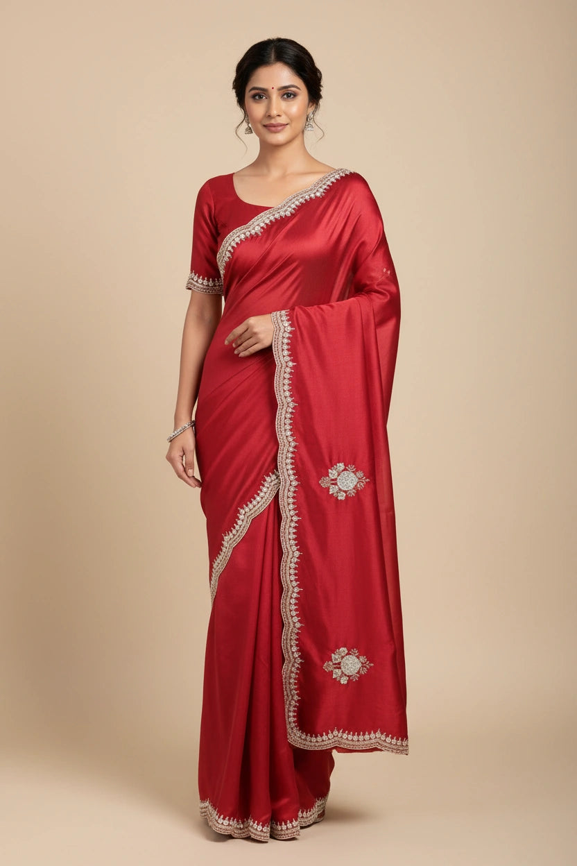 Embroidered Silk Saree with Designer Work - silk Indian ethnic wear by Rangoli