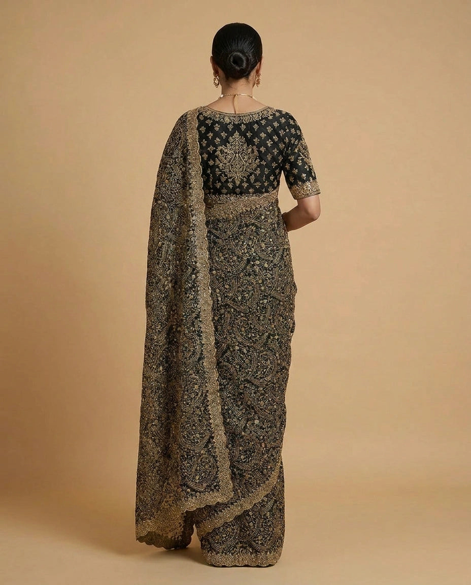 Georgette Embroidered Saree with Sequin and Thread Work by Rangoli