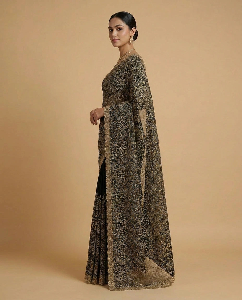 Georgette Embroidered Saree with Sequin and Thread Work by Rangoli