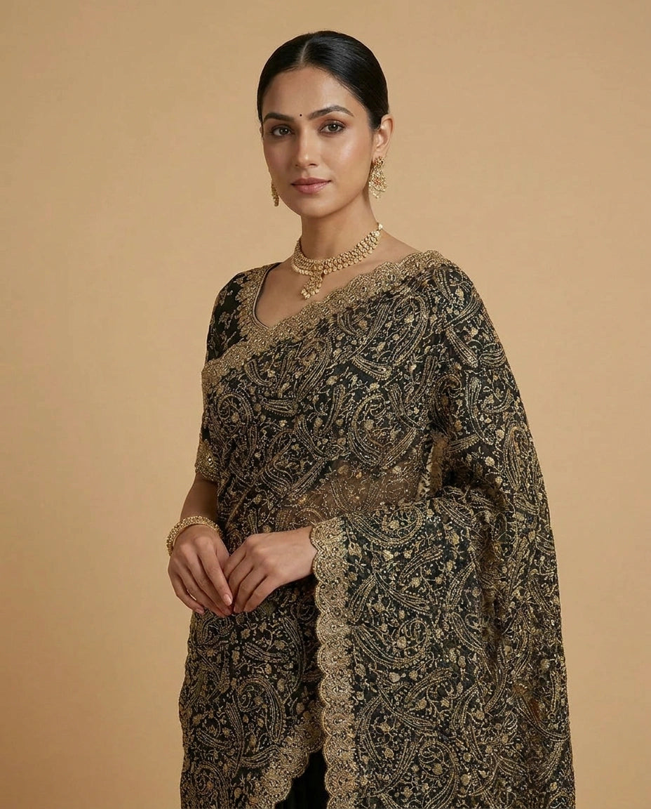 Georgette Embroidered Saree with Sequin and Thread Work