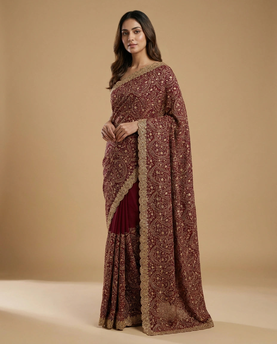 Georgette Embroidered Saree with Sequin and Thread Work by Rangoli