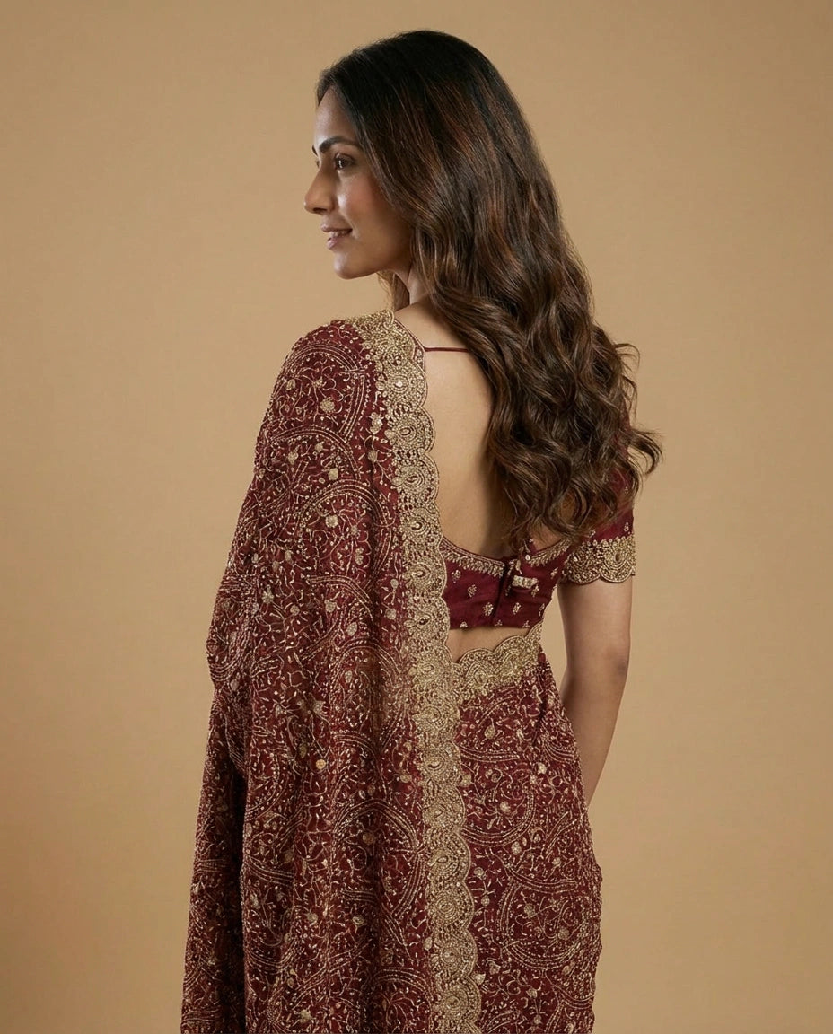 Georgette Embroidered Saree with Sequin and Thread Work by Rangoli