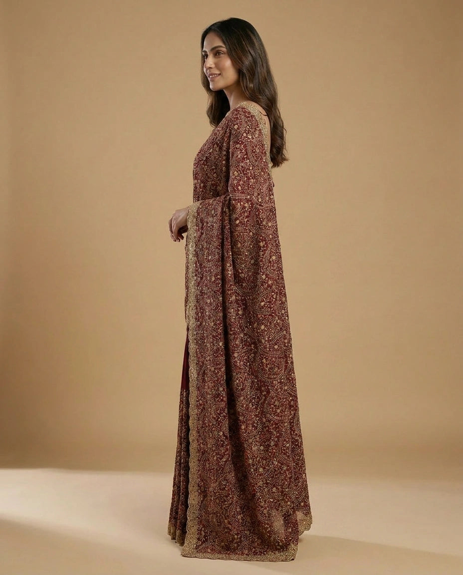 Georgette Embroidered Saree with Sequin and Thread Work by Rangoli