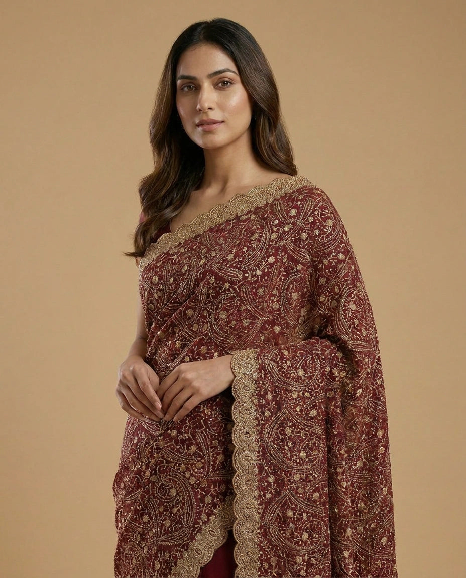 Georgette Embroidered Saree with Sequin and Thread Work by Rangoli