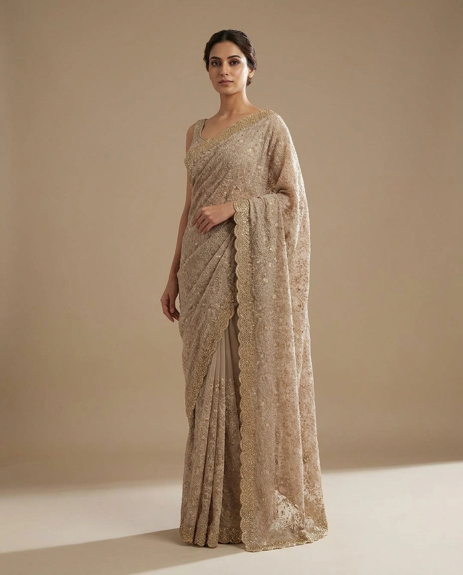 Georgette Embroidered Saree with Sequin and Thread Work by Rangoli
