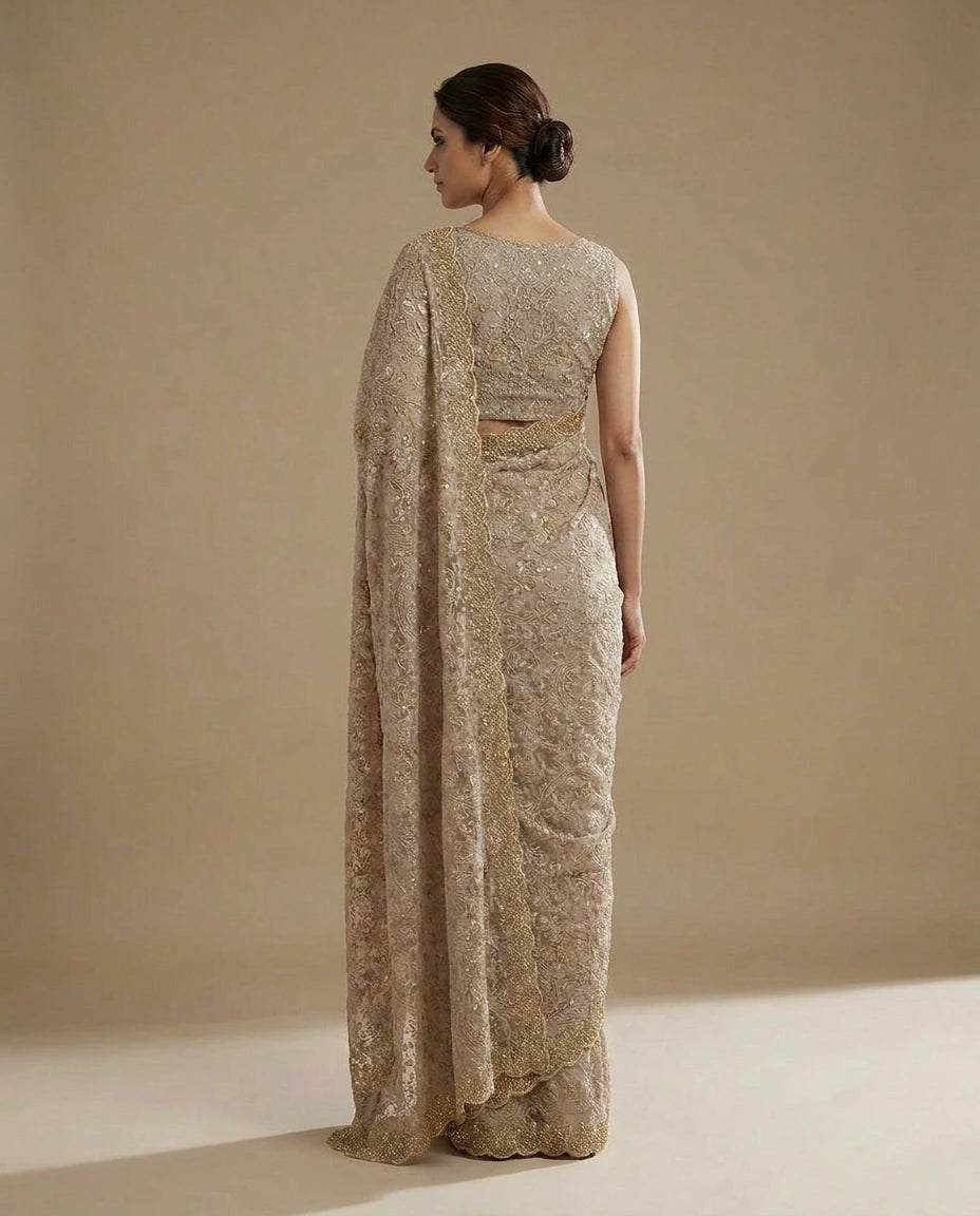 Georgette Embroidered Saree with Sequin and Thread Work by Rangoli