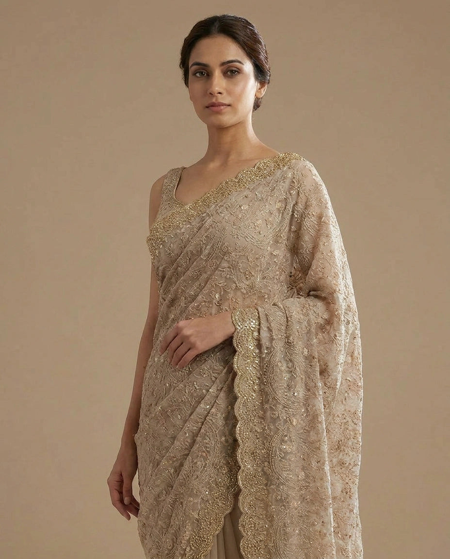 Georgette Embroidered Saree with Sequin and Thread Work by Rangoli
