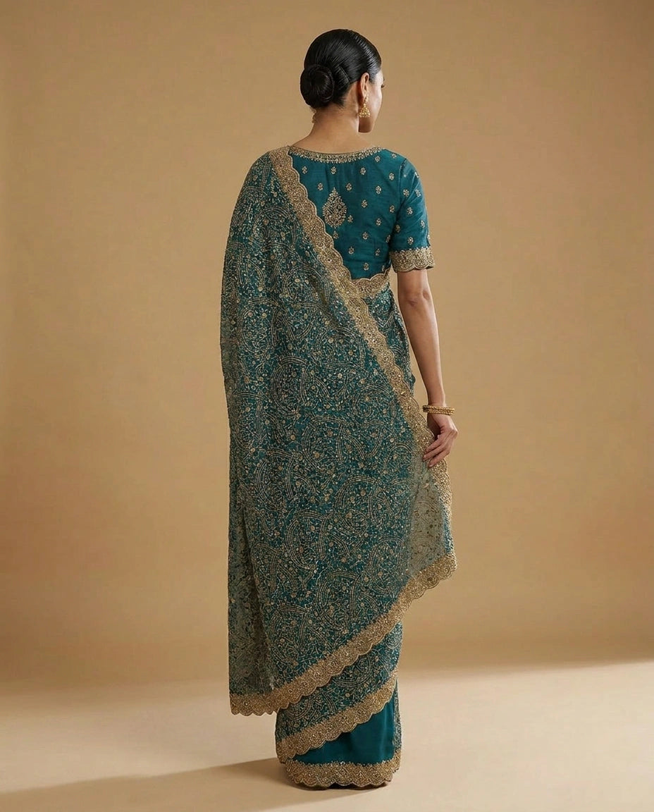 Georgette Embroidered Saree with Sequin and Thread Work by Rangoli