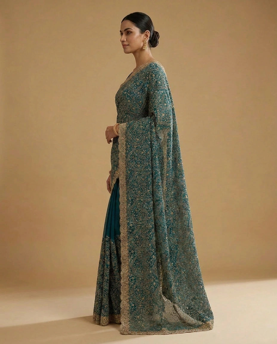 Georgette Embroidered Saree with Sequin and Thread Work by Rangoli