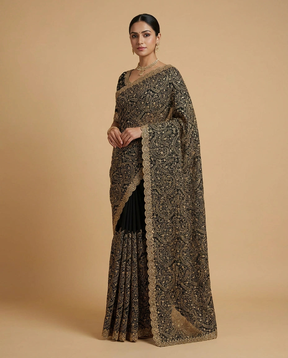 Georgette Embroidered Saree with Sequin and Thread Work