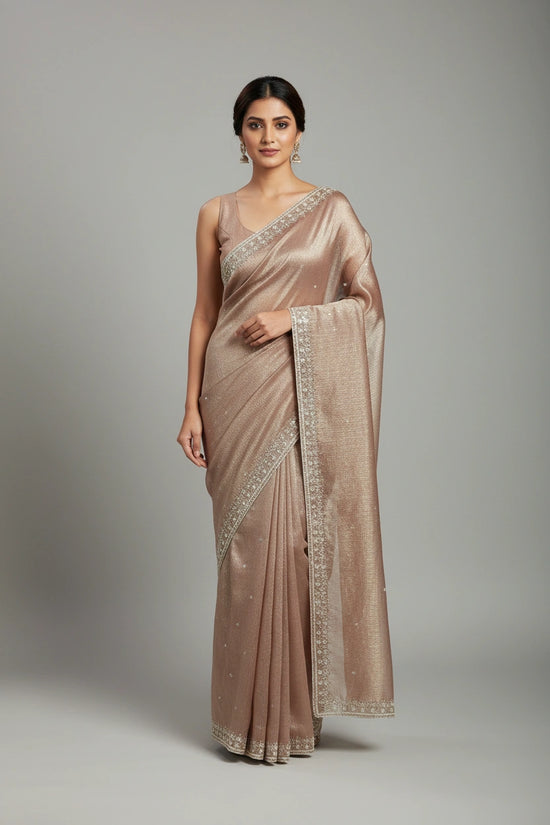 Lavender Handcrafted Crush Tissue Embroidery Saree - Rangoli India