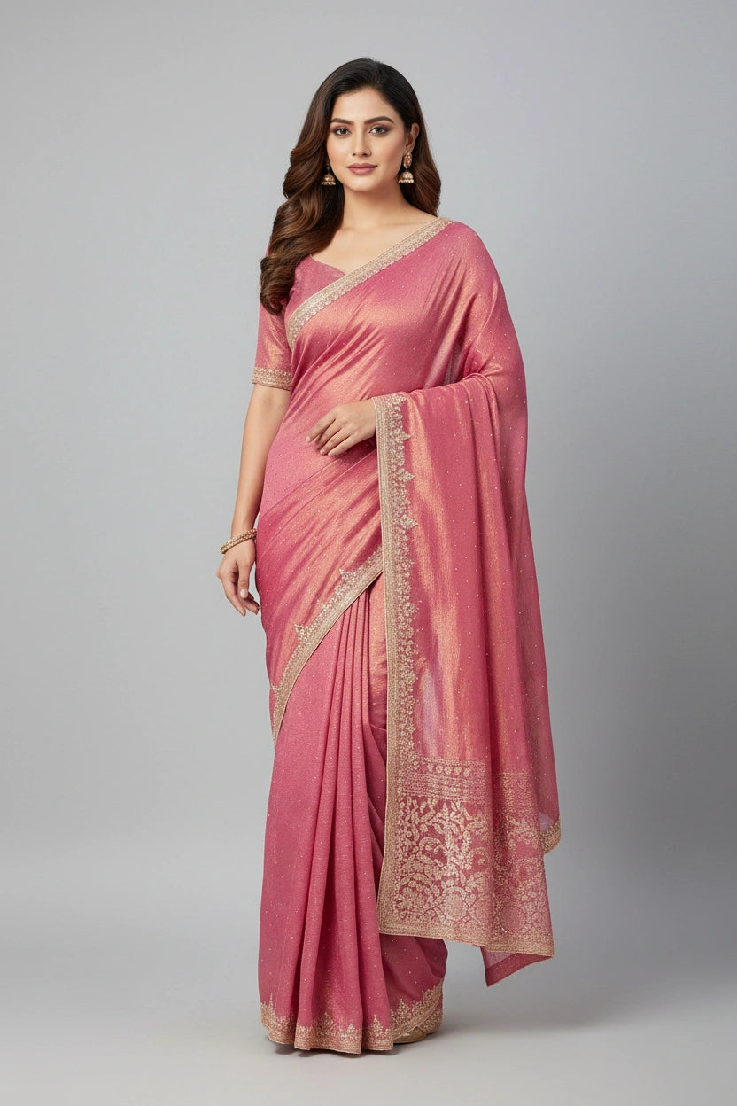 Handcrafted Crush Tissue Embroidery Saree - Rangoli Sarees