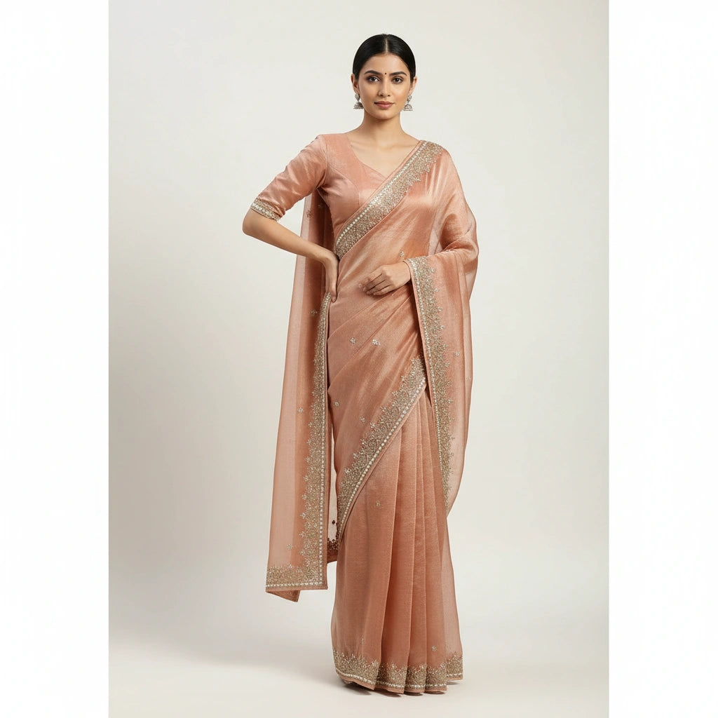 Embroidered Tissue Silk Saree with Traditional Motifs