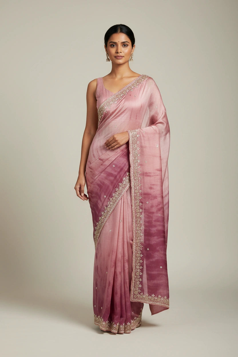 Embroidered Tissue Silk Saree with Traditional Motifs - tissue Indian ethnic wear by Rangoli