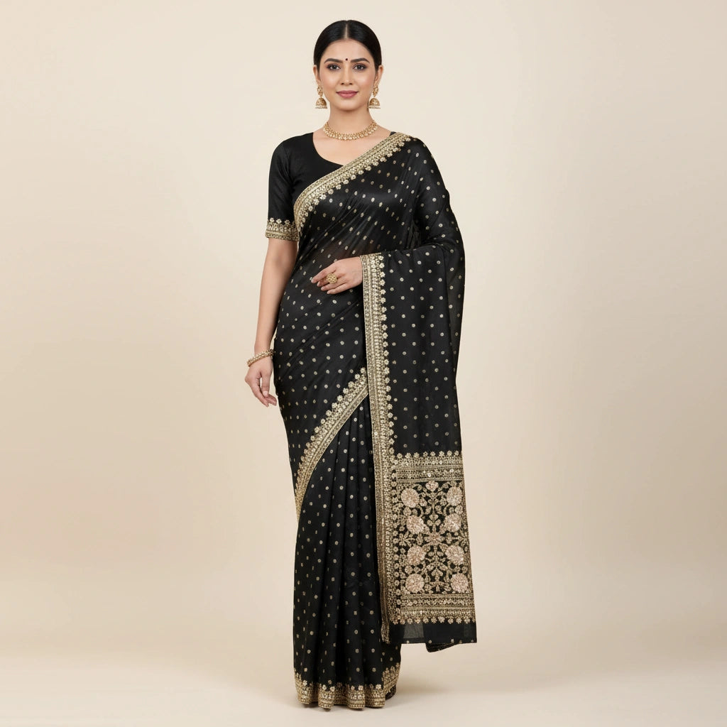 Embroidered Organza Weave Saree with Traditional Motifs