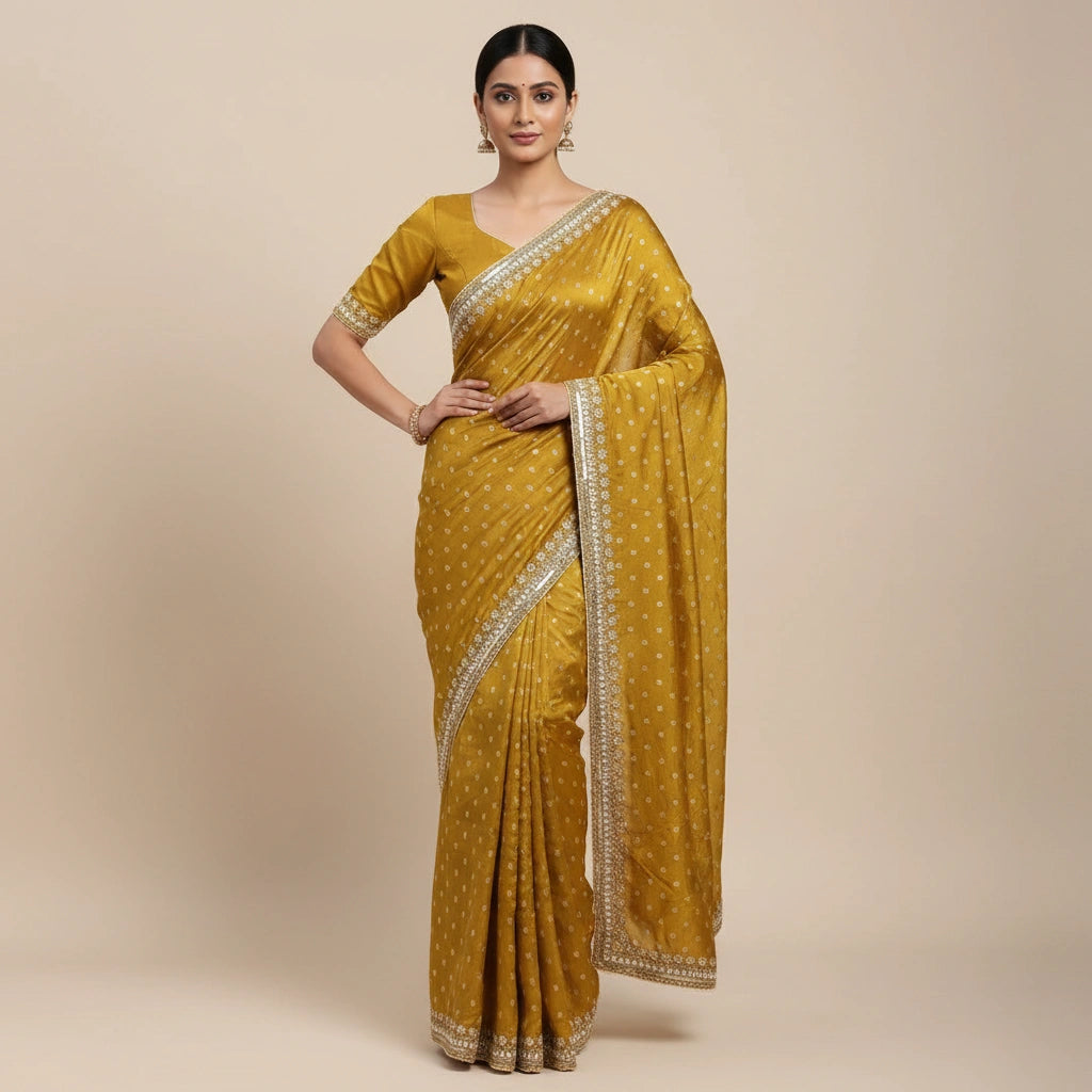 Embroidered Organza Weave Saree with Traditional Motifs