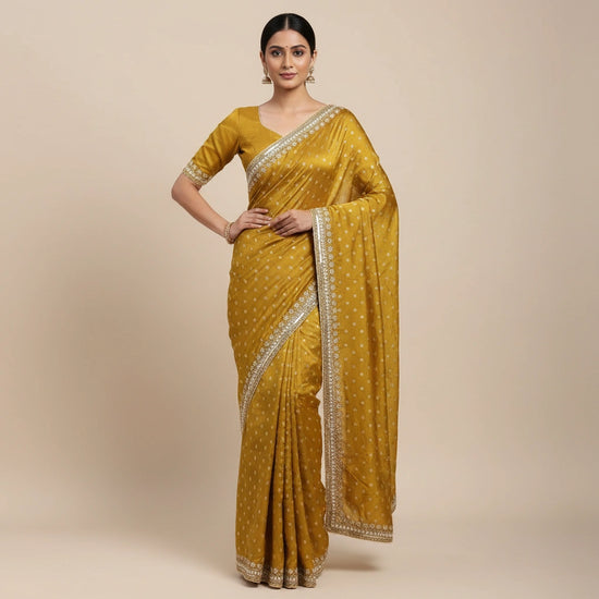 Embroidered Organza Weave Saree with Traditional Motifs - organza; polyester Indian ethnic wear by Rangoli