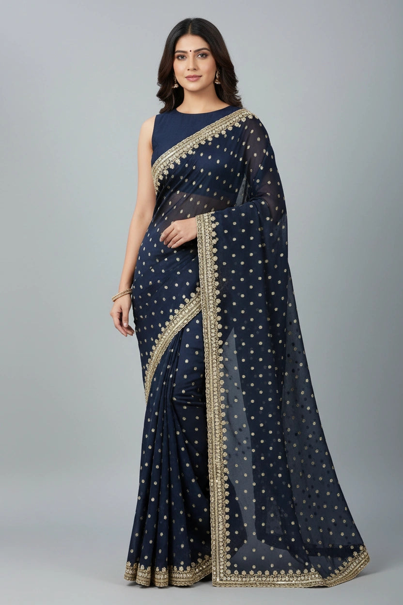 Embroidered Organza Weave Saree with Traditional Motifs