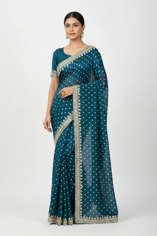 Embroidered Organza Weave Saree with Traditional Motifs - organza; polyester Indian ethnic wear by Rangoli