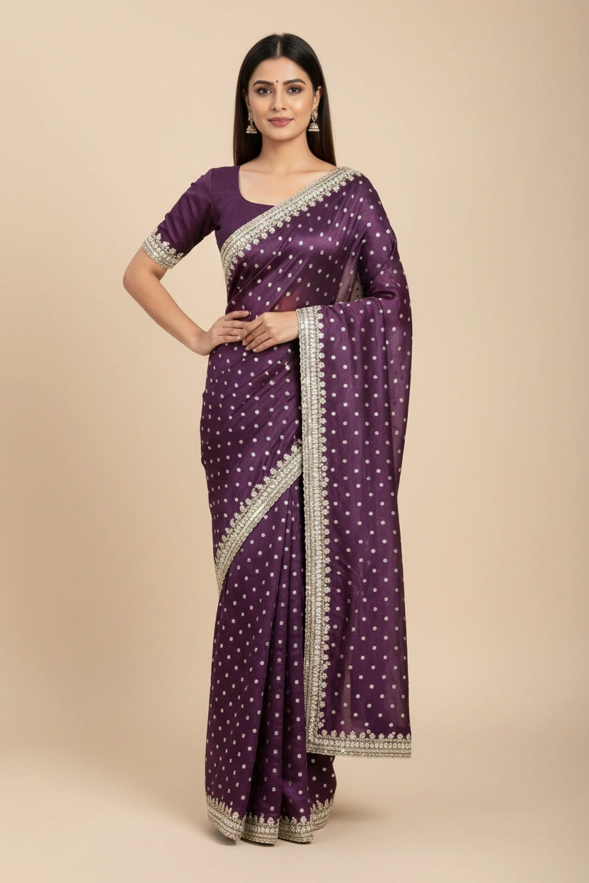 Embroidered Organza Weave Saree with Traditional Motifs
